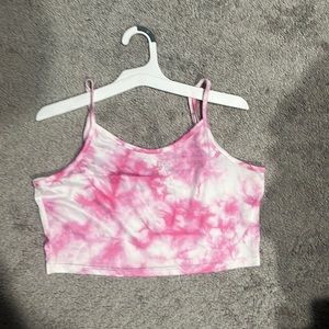 pink and white tie dye cropped tank top